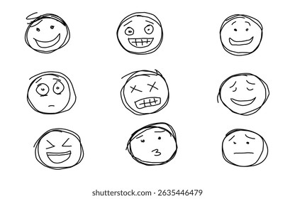 Icono de emoji dibujado a mano con varias expresiones