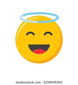 Emoji icon. Happy and smiling hace, angel emoticon vector illustration