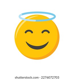 Emoji icon. Happy and smiling hace, angel emoticon vector illustration.