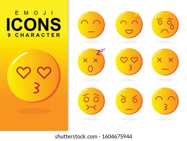 Emoji Icon Pack. 9 Character Flat Design. Vector Illustrations - Eps 10
