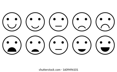 Emoji icon of satisfaction level design. Set of satisfaction level emoji icon in trendy outline style design. Vector illustration.