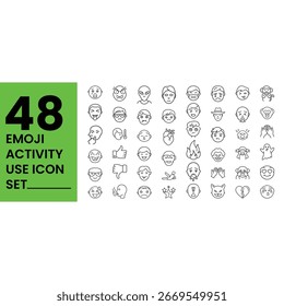 Conjunto de iconos de emoji, icono de emoji de línea 