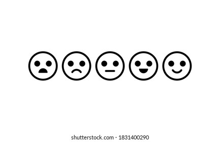 Emoji icon set. A range for evaluating the emotions of your content. Feedback in the form of emoticons. Vector EPS 10. Isolated on white background