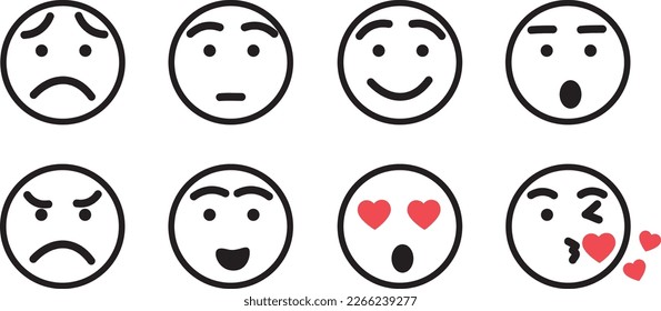 Emoji icon set of satisfaction level. Simple feedback in form of emotions in flat style. Customer feedback. Range to assess the emotions Excellent, good, normal, bad, awful symbols Vector illustration