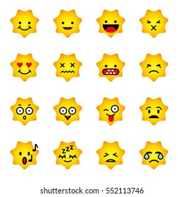 Emoji icon set, star shaped emoticon set.