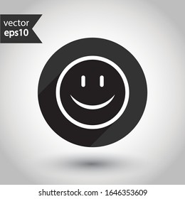 Icono de Emoji. Icono de sonrisa. Signo del vector de sonrisa feliz. Símbolo de cara sonreír. Diseño de iconos redondos con sombra