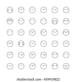 Emoji icon vector set. Outline cute korean style isolated emoticons. 