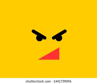 Emoji icon vector symbol on yellow background. Angry face cartoon character wallpaper.