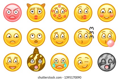 Emoji icons. Funny faces with different emotions. Isolated. Vector illustration.