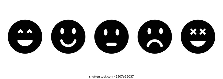 Emoji-Symbole, Emoji, Emoji-Symbol, Bewertung Emoji schwarz eingestellt, Feedback Emoticons Sammlung