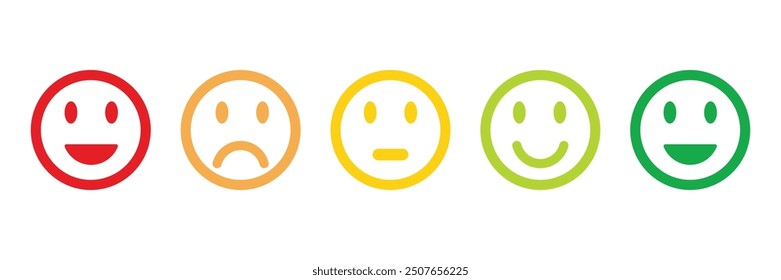 emoji icons, emoji, emoji icon, rating emoji set in different colors outline, feedback emoticons collection