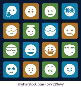 emoji icons set. Set of 16 emoji filled icons such as laughing emot