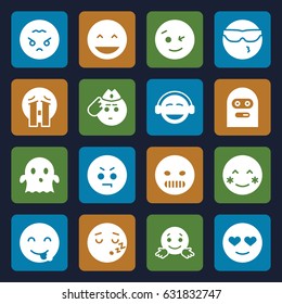 Emoji icons set. set of 16 emoji filled icons such as laughing emot, blush, wink emot