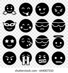 Emoji icons set. set of 16 emoji filled icons such as blush, wink emot