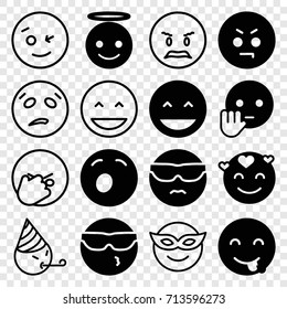 Emoji icons set. set of 16 emoji filled and outline icons such as laughing emot