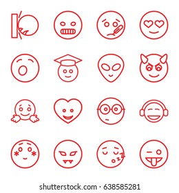 Emoji icons set. set of 16 emoji outline icons such as heart face, angry emot, emot in love