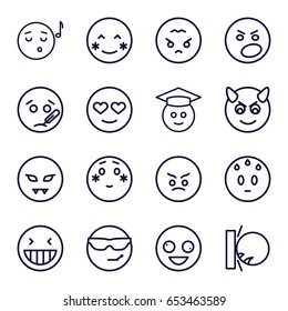 Emoji icons set. set of 16 emoji outline icons such as crazy emot, laughing emot
