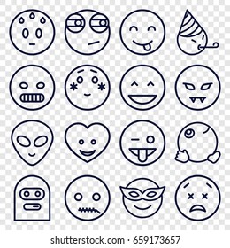 Emoji icons set. set of 16 emoji outline icons such as heart face, laughing emot, angry emot