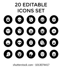 Emoji icons. set of 20 editable filled emoji icons such as laughing emot, angry emot. best quality emoji elements in trendy style.