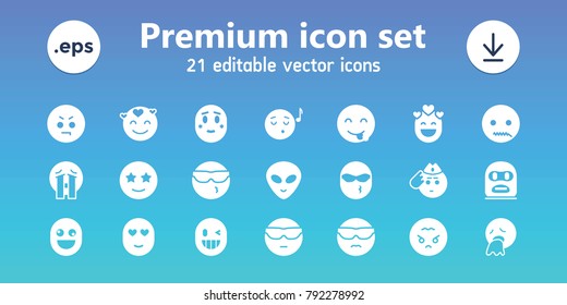 Emoji icons. set of 21 editable filled emoji icons includes cool emot in sunglasses, angry emot