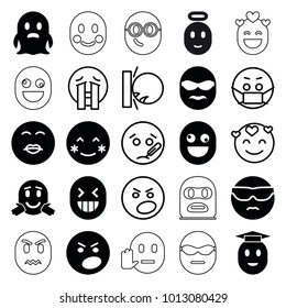 Emoji icons. set of 25 editable filled and outline emoji icons such as blush, cool emot in sunglasses, kiss emot