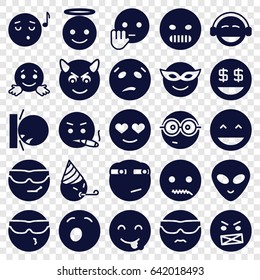 Emoji icons set. set of 25 emoji filled icons such as laughing emot, cool emot in sunglasses, dollar smiley