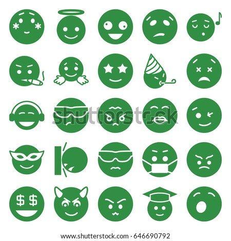 Emoji icons set. set of 25 emoji filled icons such as crazy emot, wink emot