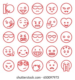 Emoji icons set. set of 25 emoji outline icons such as heart face, laughing emot, blush