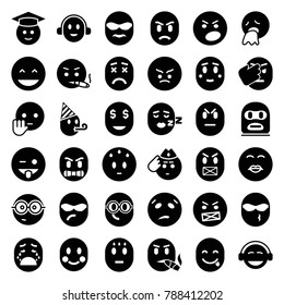 Emoji icons. set of 36 editable filled emoji icons such as laughing emot, angry emot, blush