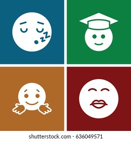 Emoji icons set. set of 4 emoji filled icons such as kiss emot, graduate emoji, confused emot