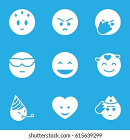 Emoji icons set. set of 9 emoji filled icons such as laughing emot, cool emot in sunglasses