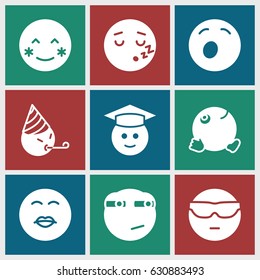 Emoji icons set. set of 9 emoji filled icons such as blush, cool emot in sunglasses