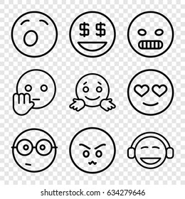 Emoji icons set. set of 9 emoji outline icons such as angry emot, emot in love