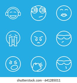 Emoji icons set. set of 9 emoji outline icons such as cool emot in sunglasses