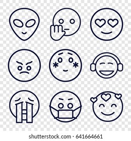 Emoji icons set. set of 9 emoji outline icons such as angry emot, emot in love, bye emot