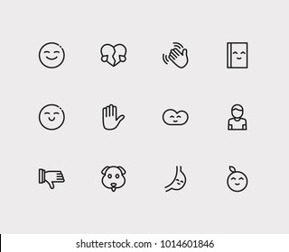 Emoji icons. Set of book cute read, thumb down, hand waving vector sign symbols. Vector illustration of hello emoticons set for logo web mobile design.