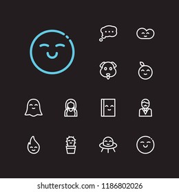 Emoji icons. Set of business cartoon, alien mascot and face happy vector sign symbols. Vector illustration of person emoticons set for logo web mobile design.