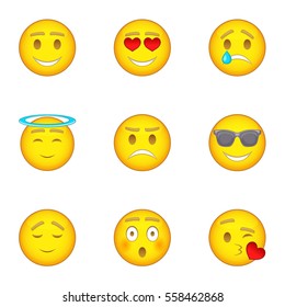 Emoji icons set. Cartoon illustration of 9 emoji vector icons for web