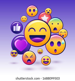 Emoji icons set. Emoticon for messenger, social media, web. Flat design. Vector illustration