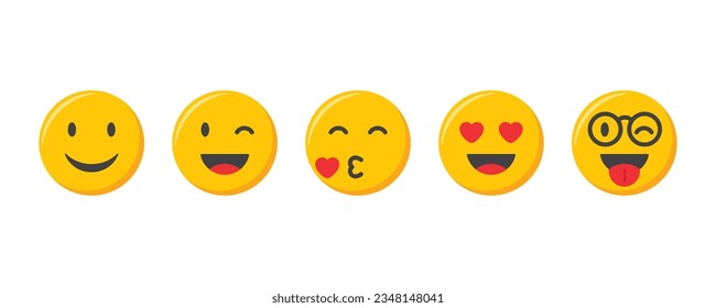 Iconos de Emoji establecidos. Ilustración vectorial de la colección de emoticonos.