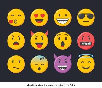 Emoji icons set. Emoticons collection vector illustration.