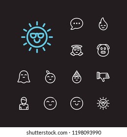 Emoji icons. Set of ghost emoji, emoji fire and animal emoji vector sign symbols. Vector illustration of gesture emoticons set for logo web mobile design.