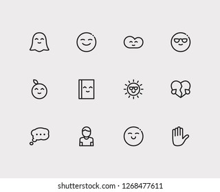 Emoji icons. Set of happy cloud, face happy and bubble emoji vector sign symbols. Vector illustration of warning emoticons set for logo web mobile design.