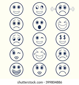 Emoji icons set. Outline emoji.