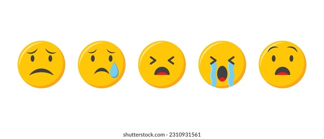 Emoji icons set. Sad Emoticons collection vector illustration.