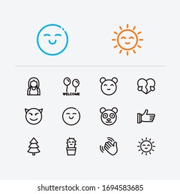 Emoji icons. Set of thumb up, character panda, emoji sun vector sign symbols. Vector illustration of animal emoticons set for logo web mobile design.