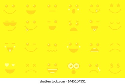 Emoji icons yellow background. Smile icon design for World Emoji Day banner or poster. Cute emoticons face, vector illustration