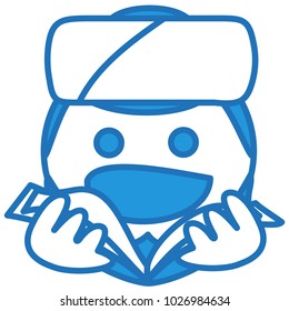 emoji with imam reading Quran to prayers, bearded islamic preacher reading the book for muslims that pray before him, simple hand drawn emoticon, ball or circle shaped face, funny cartoon character