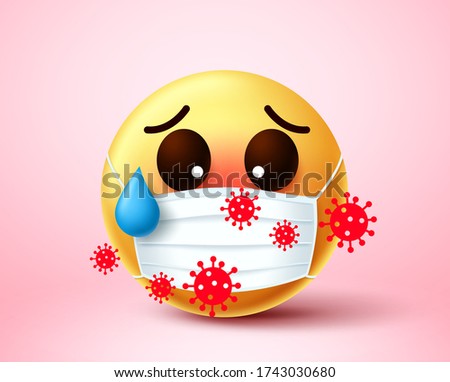 Emoji infected of covid-19 coronavirus. Emoji emoticon wearing face mask infected and exposed in 2019-ncov coronavirus outbreak. Vector illustration.
