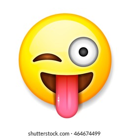 Emoji isolated on white background, smiling face with stuck-out tongue and winking eye, vector illustration.